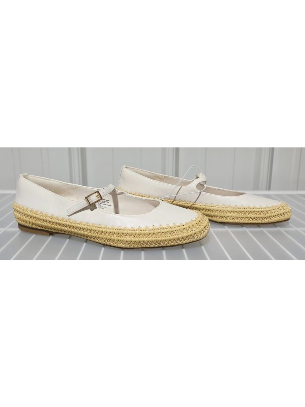 Universal Thread Bea Cream Faux Leather & Natural Trim Mary Jane Flats - Size 10